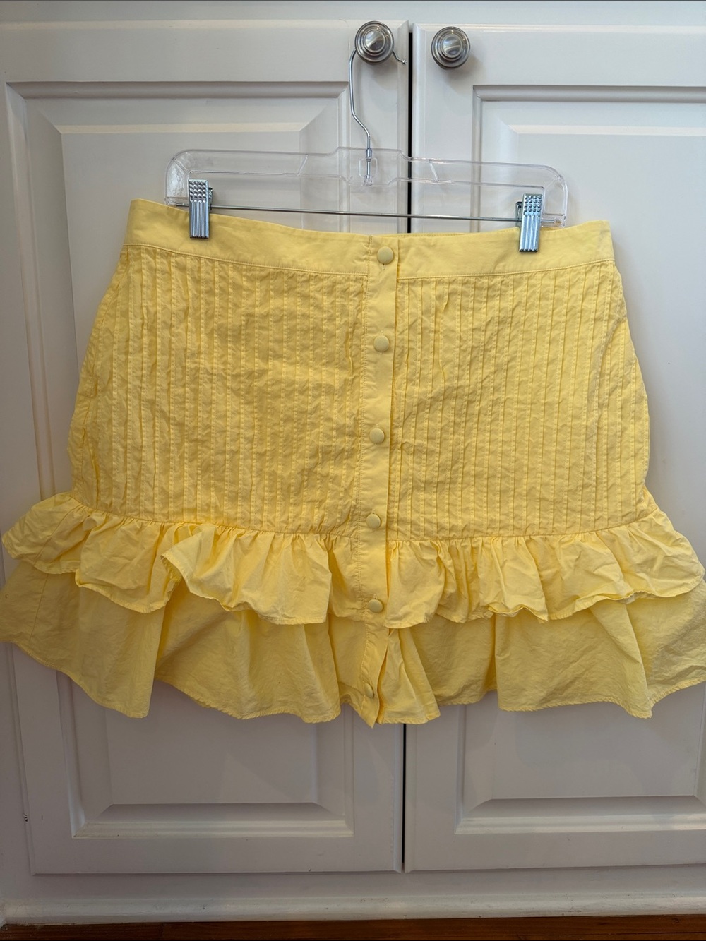 Yellow Pleated Ruffle XL Button-Front Mini Skirt